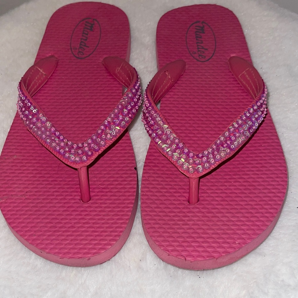 Mandee Pink Beaded Women's Flip Flops